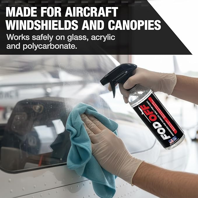 EntireFlight FOD Off Premium Aviation Grade Acrylic Plexiglass Cleaner Spray for Windshields Windsscreens and Windows - Plastic & Polycarbonate | Bugs - Dirt - Grease - Grime - Go FOD Off