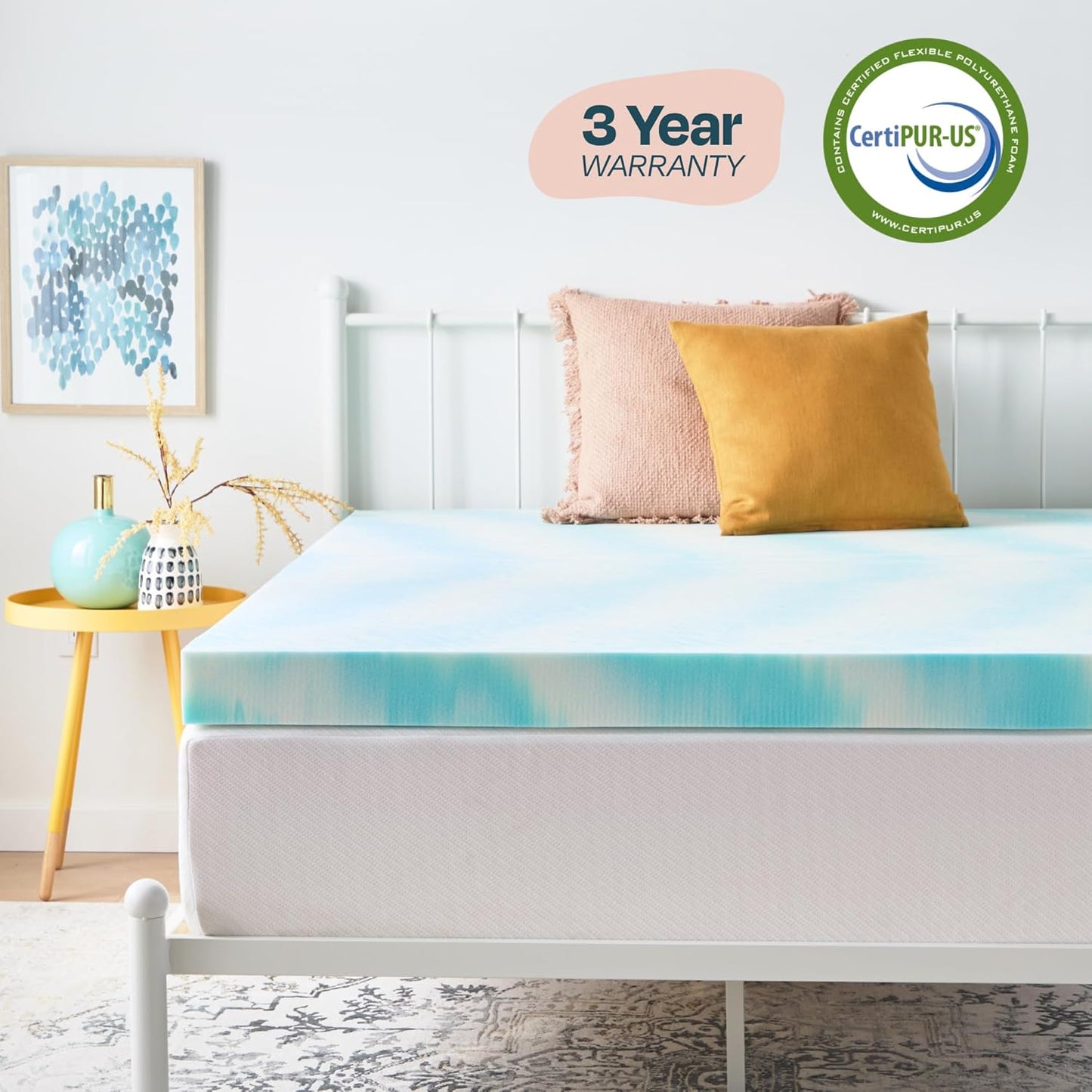 Linenspa 4 Inch Gel Swirl Memory Foam Mattress Topper – Cooling Gel Infused – Pressure Relieving Bed Topper - Mattress Pad – CertiPUR Certified - Full Size