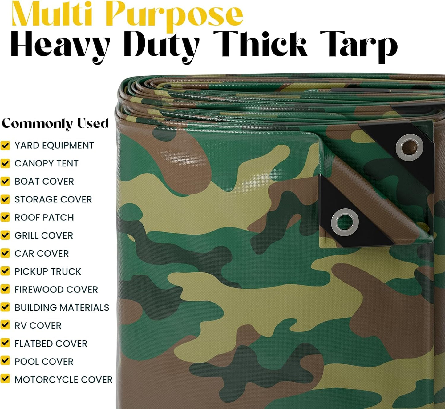 Core Tarps Extreme Heavy Duty 20 Mil Tarp Cover, Waterproof, UV Resistant, Rip and Tear Proof, Poly Tarpaulin with Reinforced Edges for Roof, Camping, Patio, Pool, Boat (Camouflage/Green 30′ X 70′)