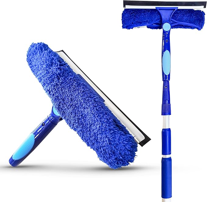 Bring It On Cleaner 20 Foot Reach Extension Pole Plus Squeegee & Window Washer Telescopic Pole for Window Cleaning Extension Pole for Cleaning Windows