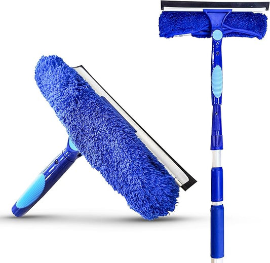 Bring It On Cleaner 20 Foot Reach Extension Pole Plus Squeegee & Window Washer Telescopic Pole for Window Cleaning Extension Pole for Cleaning Windows