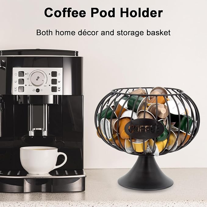 Bokelai Large Capacity Coffee Pod Holder for Countertop K Cup Organizer Metal Storage Basket for Keuring Pods K Cup Storage for Capsule Creamer Coffee Bar Decor Black