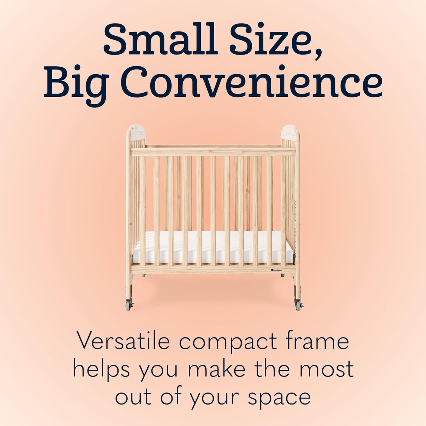 Foundations Serenity Compact Clearview Daycare Crib, Fixed Side, Durable Wood Construction, Adjustable Mattress Board, Clear End Panels. Includes 3” InfaPure Foam Mattress (Natural)