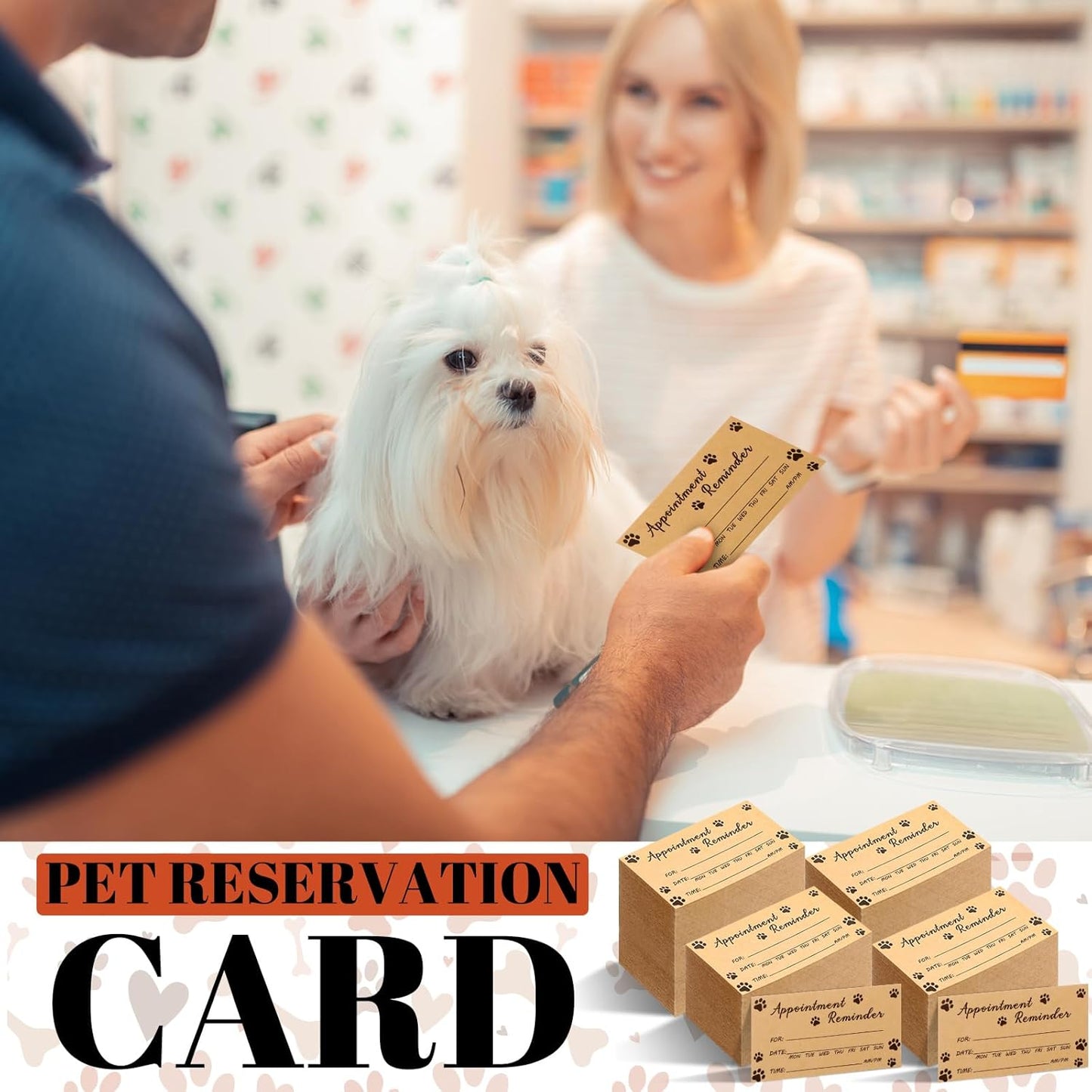 Seajan 1000 Pcs Pet Grooming Appointment Cards Bulk Paw Prints Appointment Reminder Cards for Dog Grooming, Pet Care, Client Business, Hair Salon, Dental Office, Massage Therapist and More, Brown