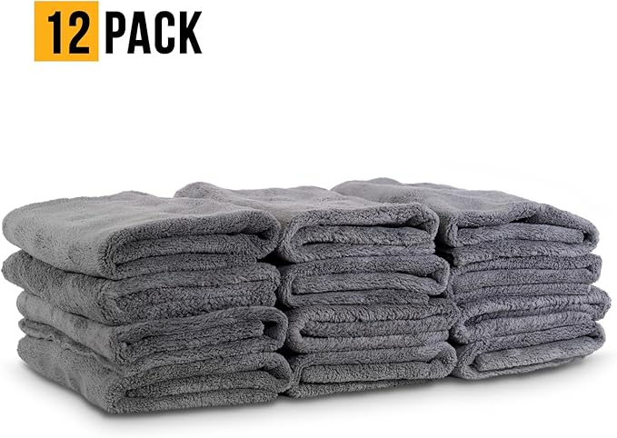 VPD Microfiber Warp Edgeless Towels - Ultra-Soft, Scratch-Free Drying and Cleaning Towels, No Streaking, Buffing Polishing Towels, Grey, 15.75" x 15.75", Machine Washable, For All Surfaces (12)