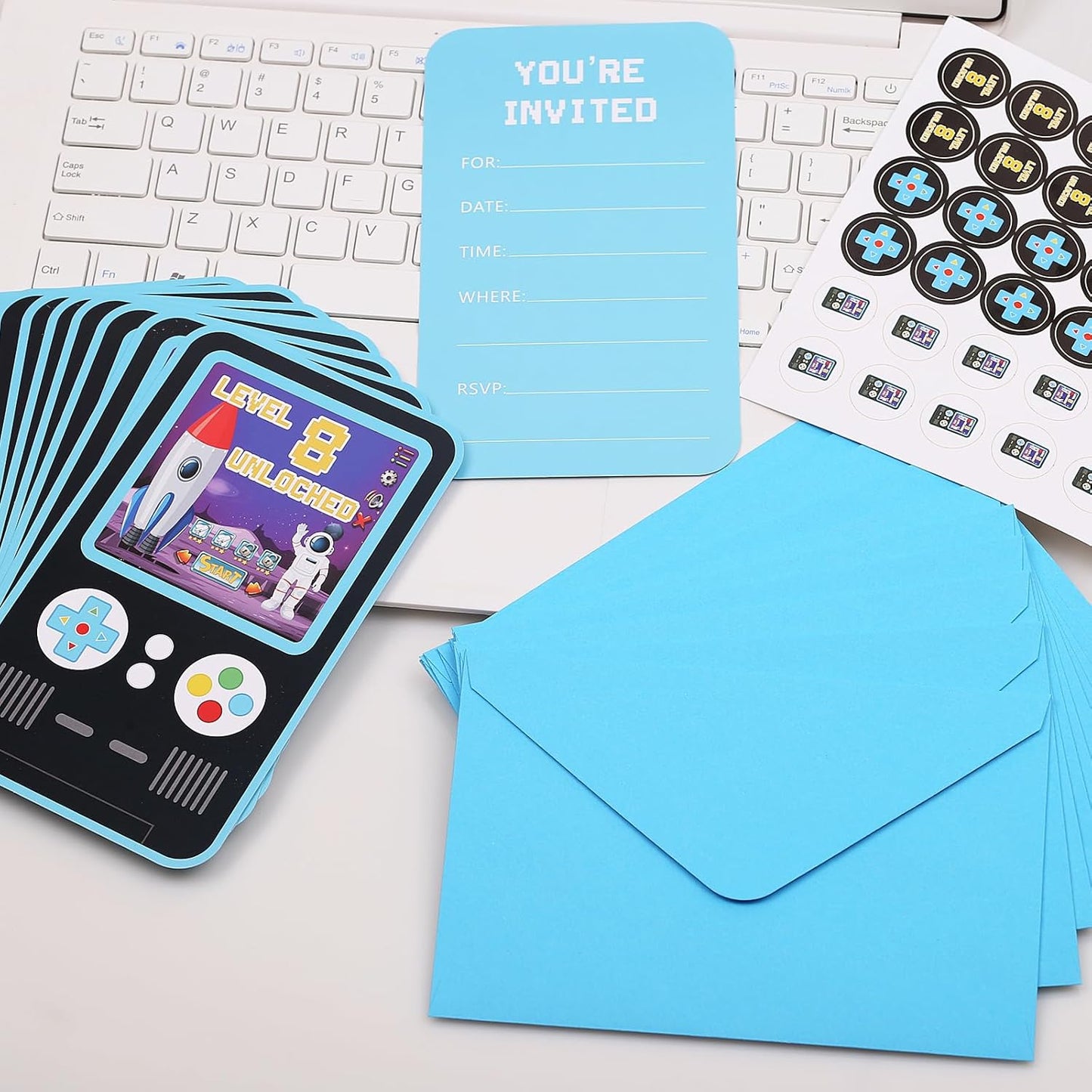 30 Pack Video Game Birthday Invitations for Boys with Envelopes and Sticker, Cute 8th Birthday Party Invitations Cards for Kids, Party Decorations Supplies for 8 Year Old Boys Birthday Invitations