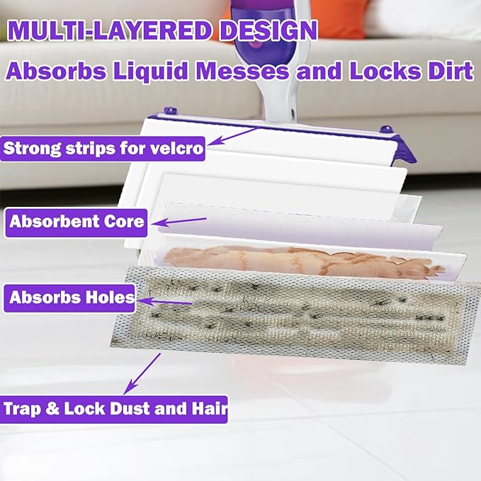 Disposable Power Mop Pad Refills for Swiffer Power Mop, Thicker Power Mop Pads Refills, Super Absorbent Multi-Surface Mopping Pad Refills for Floor Surface Cleaning, 10 Count