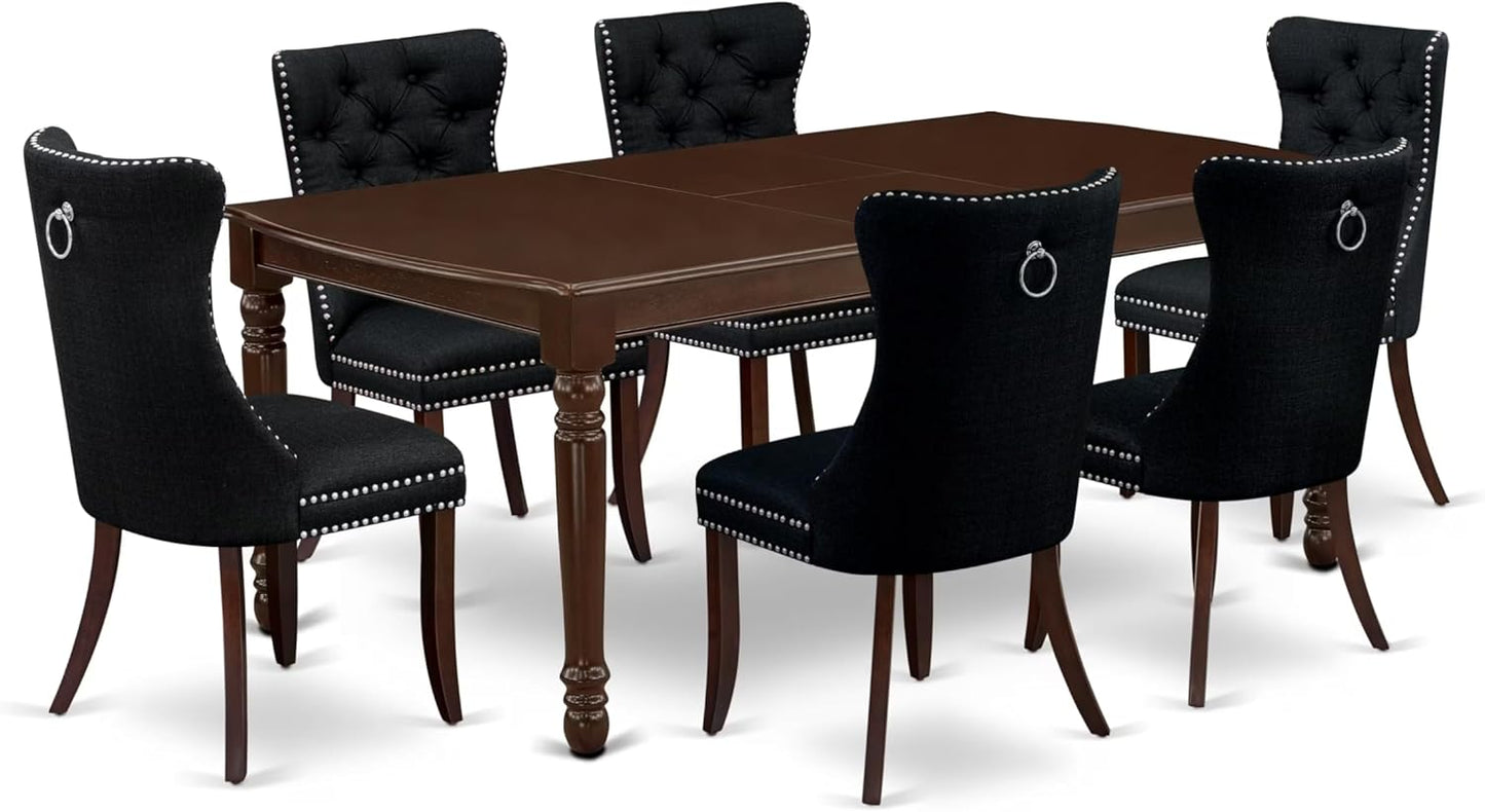 East West Furniture DODA7-MAH-24 7 Piece Dining Room Set Includes a Rectangle Kitchen Table with Butterfly Leaf and 6 Polyester Fabric Padded Chairs, 42x78 Inch, Mahogany