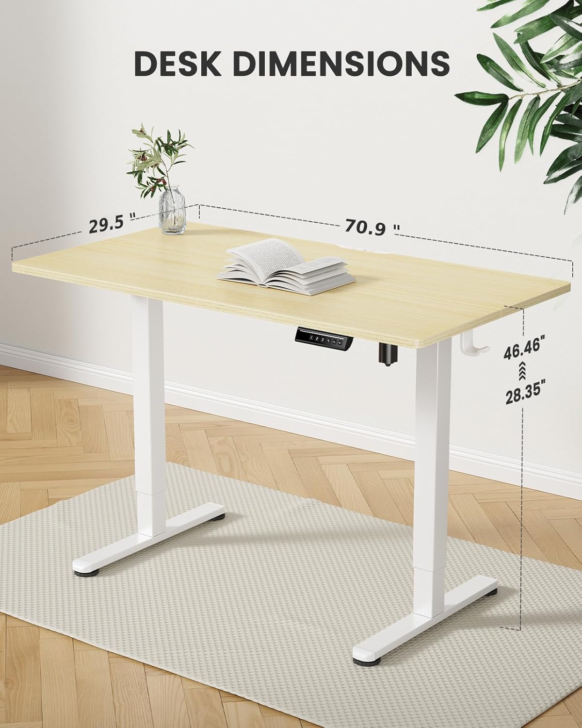 ErGear Height Adjustable Electric Standing Desk, 71 x 30 Inches Sit Stand up Desk, Memory Computer Home Office Desk Large Desk with Two-Piece Desktop (Natural)