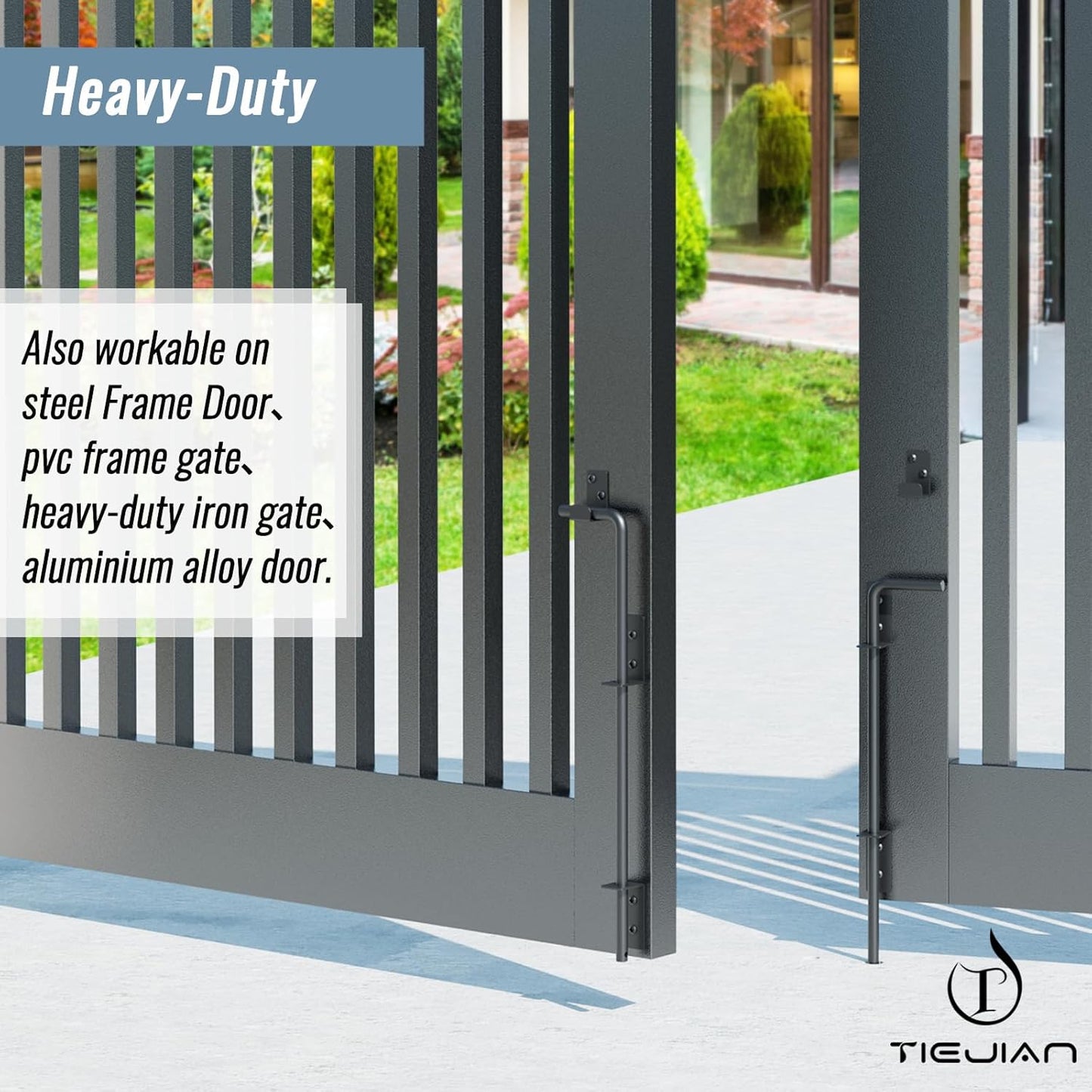 Cane Bolt Heavy Duty Gate Drop Rod 36 Inch Metal Gates Stopper for Wood PVC Vinyl Metal Fences Gates, Gate Ground Latches, Black Finish(1 Pack)