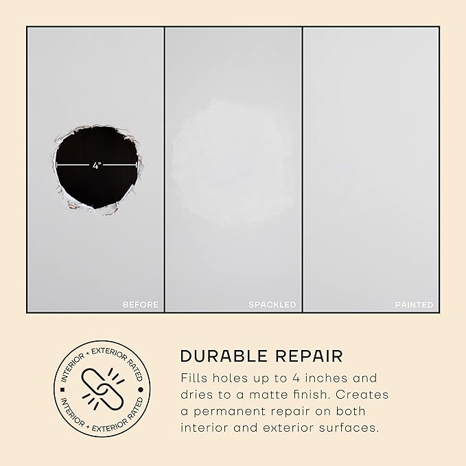 soto Large Hole Repair (Up to 4"), Off-White Spackle, 7-Piece Kit (No. 08 Artisan White) - High Strength Hole Repair Kit for use on: Walls, Drywall, Ceiling, Furniture, Cabinets