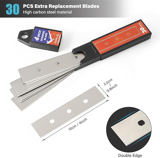 Gomake 4 Inch Razor Blade Scraper Tool Razor Scraper with Extra Razor Blades Cleaning Scraper Remover for Removal Floor Stove Scraping Labels and Decals Sticker on Car Window Glass (W81)