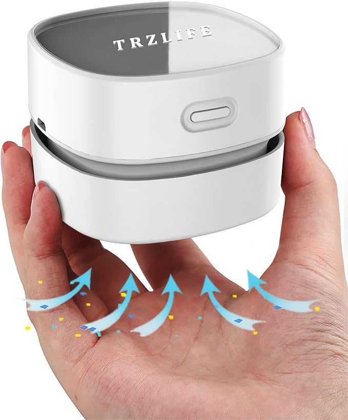 TRZLIFE Desk Vacuum Cleaner, Rechargeable and Durable Mini Desktop Vacuum with Bonus Accessories Desk Cleaner Sucks Tiny Items and Crumbs from Desktop Drawer Countertop Ideal as a White Elephant Gift