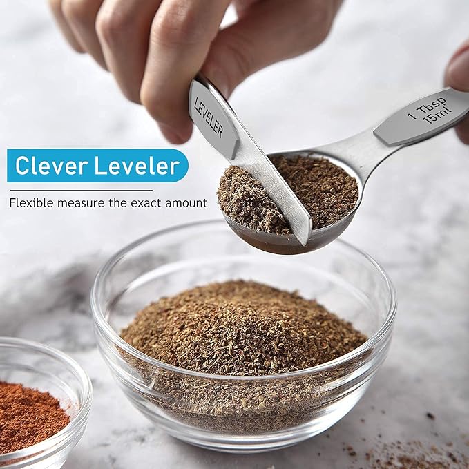 Measuring Cups and Magnetic Measuring Spoons Set, Wildone Stainless Steel 7 Measuring Cups, 8 Double Sided Stackable Magnetic Measuring Spoons, 1 Leveler & 5 Mini Spoons - 21 Piece