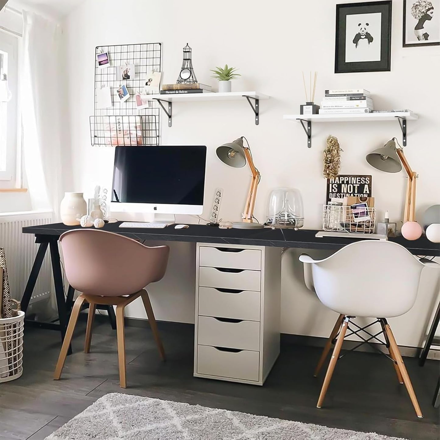 Kaboon Universal Tabletop 60"x18", Solid One-Piece Melamine Table Top, Double Desk L-Desk DIY, Home and Office Countertop, Cloud Atlas/Black Marble