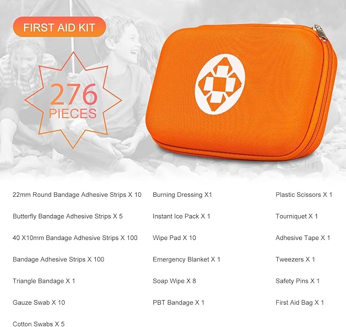 276PCS Mini Car First Aid Kit Travel Size for Business Trips, Compact First Aid Emergencies Kit Supplies for Rv Hiking Rode Trips Home Essentials, Orange AMORNING