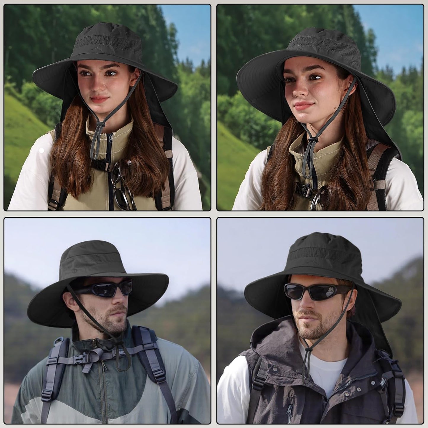 Sun Hats for Men Women, UPF50+ Protection Safari Hat,Wide Brim Fishing Hat with Neck Flap,Bucket Hats for Beach Hiking