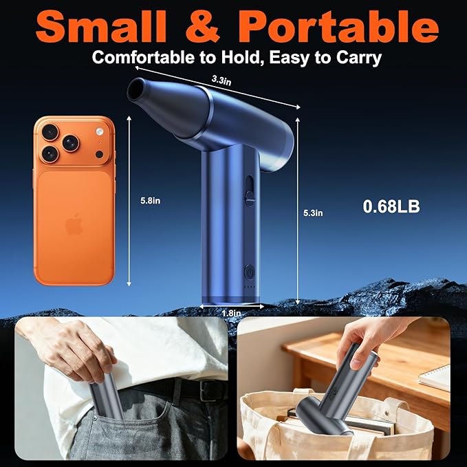 Metal Electric Compressed Air Duster, 300000RPM Brushless Motor with Stepless Speed, Rechargeable Cordless Mini Blower for Computer Keyboard Cleaning, Car Detailing, House and Outdoor Use(Grey)