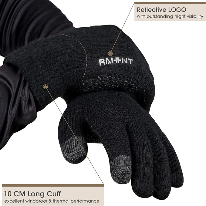 Rahhint Wool Winter Gloves Men Women Fleece lined Knit Gloves with Touchscreen Fingers Insulated Gloves Keep Hand Warm Gift
