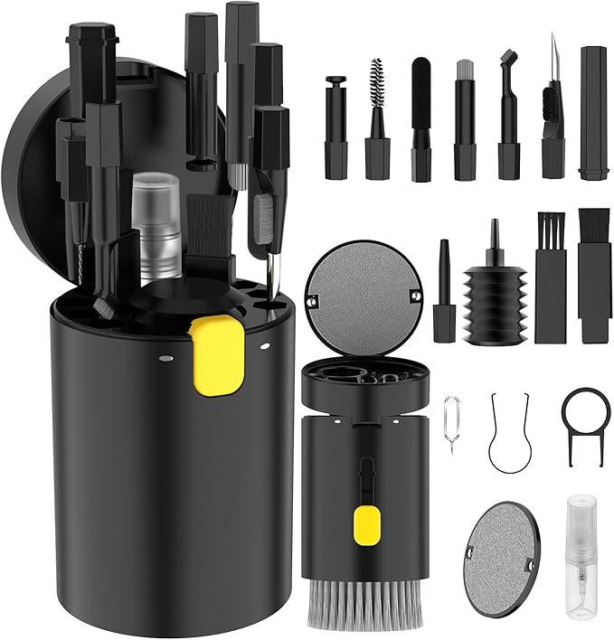 VICHYIE 20 in 1 Multifunctional Cleaner Kit for Electronic Devices, Keyboard Cleaning Brush, Headphones Cleaner Kit for AirPods, Multi-Tool for Cleaning Laptop, Earbuds, Camera, Cellphones (Black)