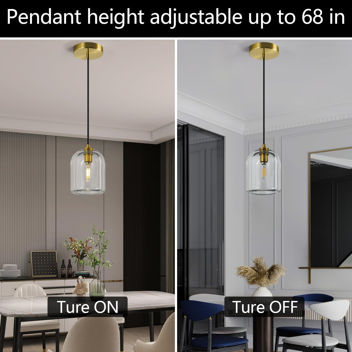 LBSQJ Modern Gold Pendant Lights Kitchen Island Ceiling Chandelier Indoor Crystal Hanging Light Fixtures for Dining Room Kitchen Living Room Bedroom（2Pack）