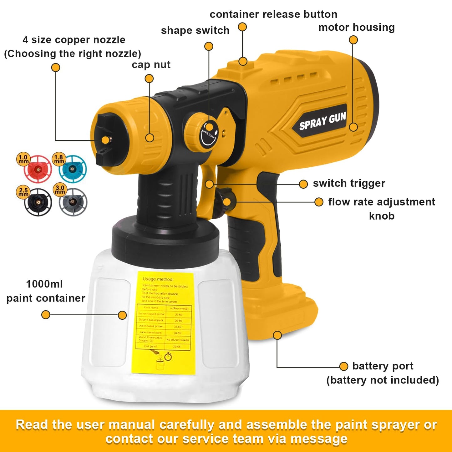 Cordless Paint Sprayer for Dewalt 20V Battery (Battery Not Included) - Electric Spray Paint Gun with 4 Copper Nozzles & 3 Spray Patterns, Ideal for DIY Projects, House Painting, Furniture, Fence