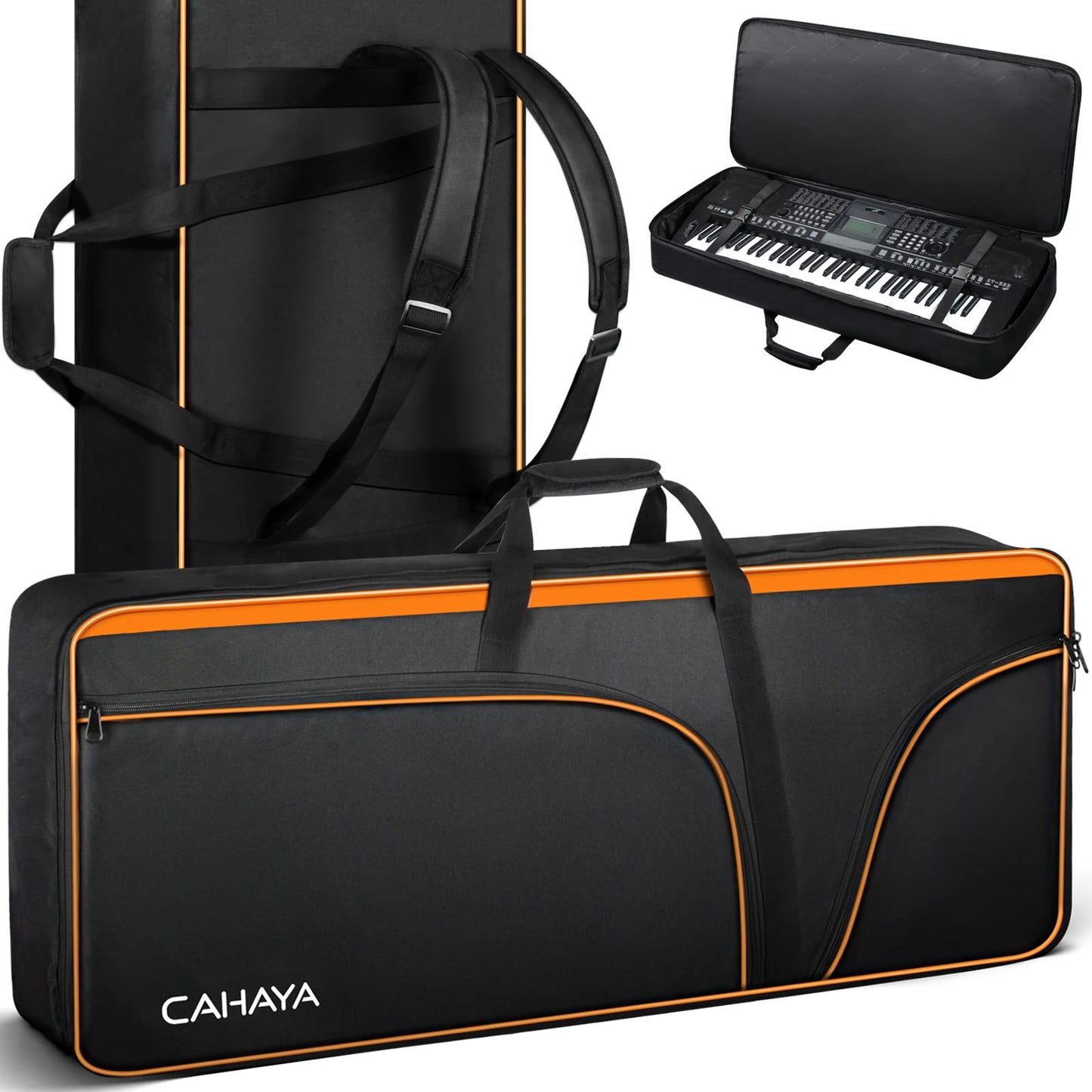 Cahaya 61 Key Keyboard Case Electric Keyboard Piano Gig Bag Portable 600D Oxford Cloth 12Mm/0.5Inch Thick Padded Case With Side