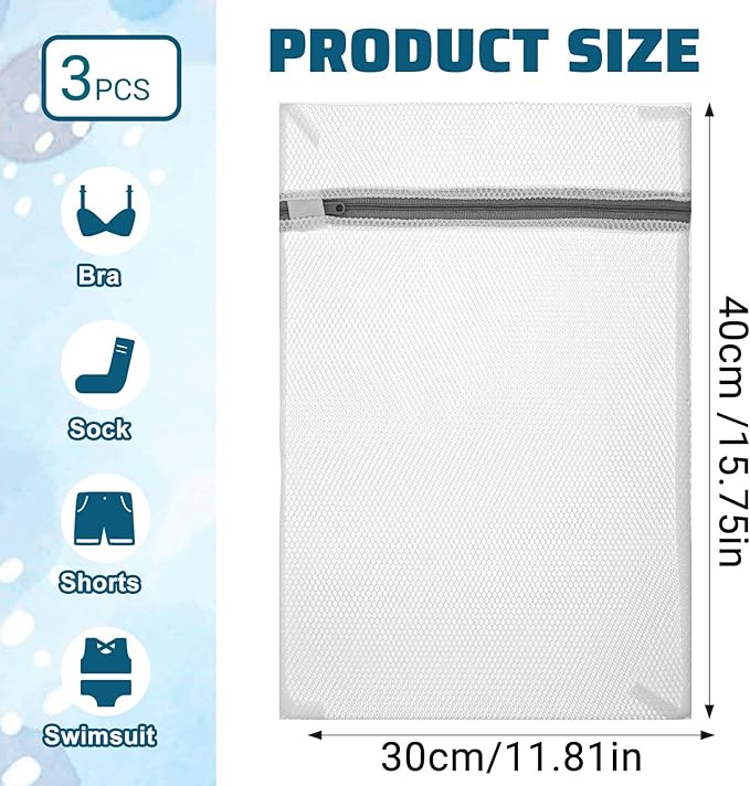 3Pcs Mesh Laundry Bags for Delicates Mini 40x30cm Small Durable Lingerie Bags for Washing Delicates Machine for Lingerie Underwear Socks Baby Clothes Travel 15.75 x 11.81 Inches