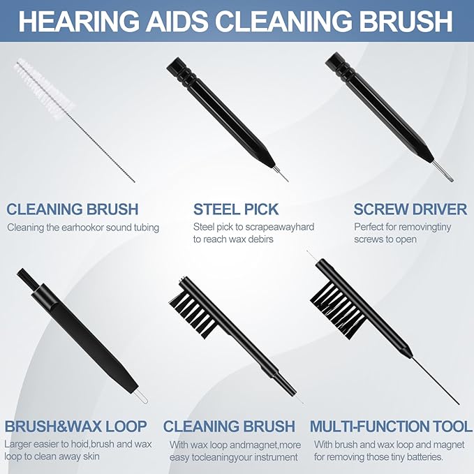 Patelai 9 Pieces Hearing Aid Cleaning Kit Multi Functional Hearing Aid Brush Cleaning Tools for Earbuds, Headphones, Amplifiers with Wax Loop and Magnet Set with Case, Gifts for Relatives