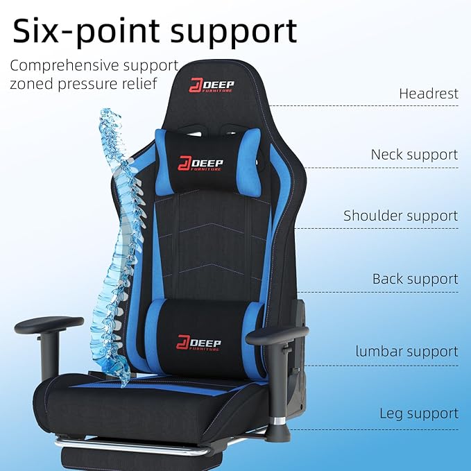 Fabric Gaming Chair, Skin-Friendly and Breathable, Manufactured by A Reputable Manufacturer, Safe and Stable, Specially Designed for Gaming.with Footrest Mg(1005-Deepblue)