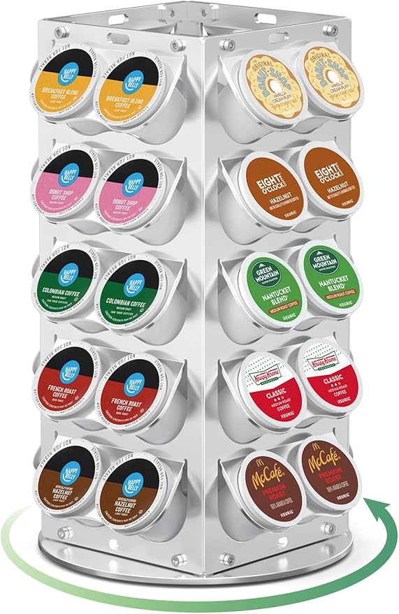K Cup Holder, Coffee Pod Holder for Keurig – 360° Rotating Aluminum Coffee Organizer for Countertop,Saving Design with Anti-Slip Base for Kitchen or Office,Capacity of 40 Pods (Silver)