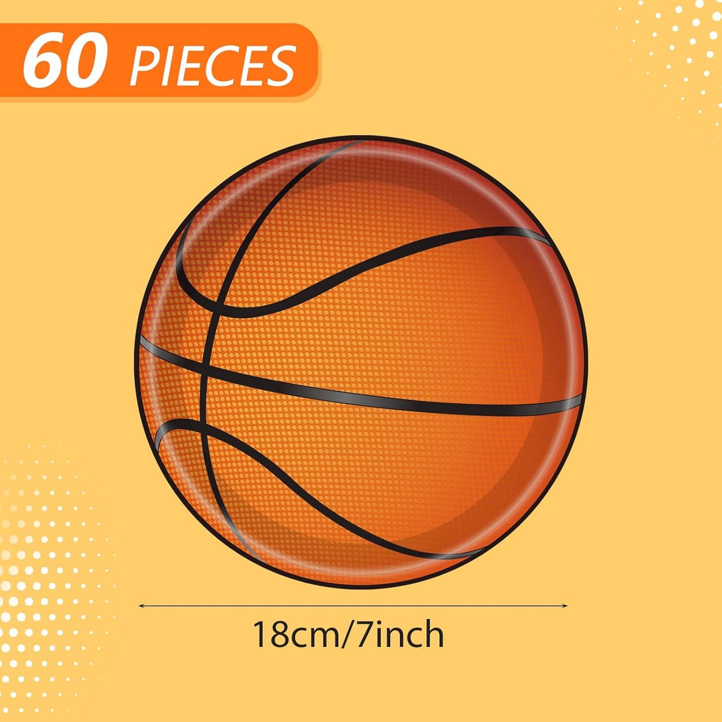 Basketball Party Decorations,60Pcs 7Inch Basketball Plates,Sports Theme Tableware Set,Disposable Paper Dessert Plates,for Baby Shower,Kids and Adults Basketball Theme Birthday Party Decor Supplies