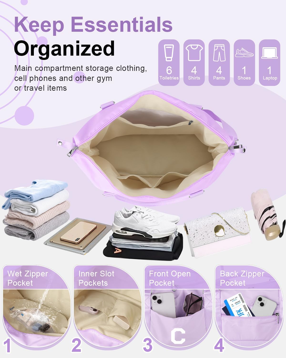 Daughter Niece Gifts for Teen Girl Kids, Initial Travel Duffel Bag Sports Gym Bag Personalized Gifts Weekender Bag，Monogram Overnight Bag Cute Dance Bag Birthday Bridesmaid Gifts for Women(Purple, C)