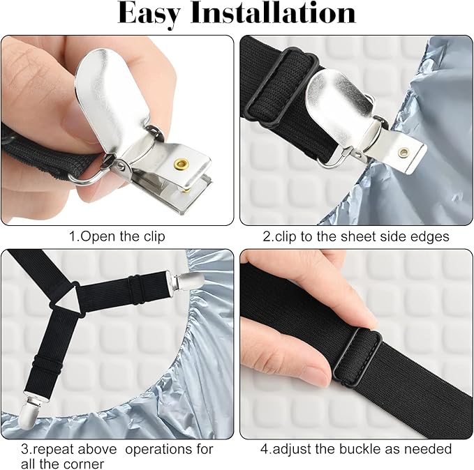 Morcheiong Bed Sheet Fasteners Straps Adjustable Bed Sheet Holder Bands with Sheet Clips for Bedding Stays Bedsheet Tie Downs, Set of 2