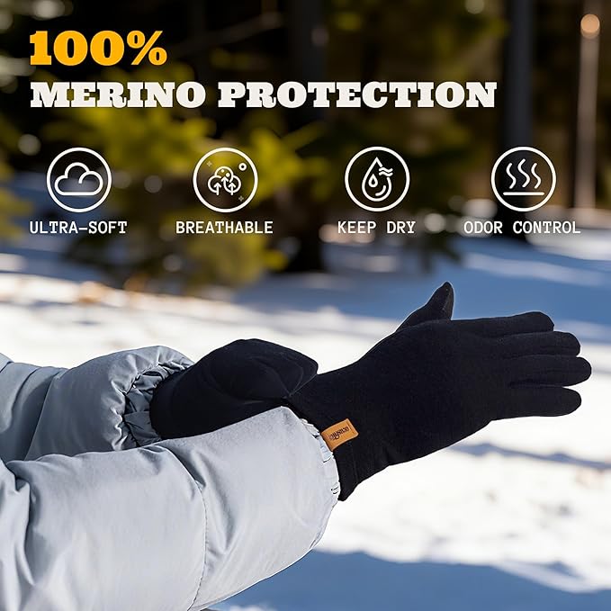 ACUSHLA Merino Wool Glove Liner -Touchscreen Lightweight Base Layer Ski Liner Glove for Men & Women
