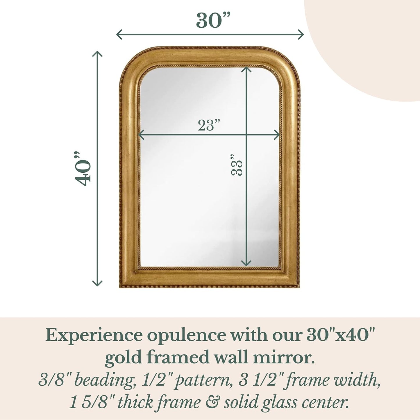Hamilton Hills 40" x 30" Classic Gold Mirror - Rich Framed Top Round Corner- Thick Arched Top Rich Wall Mirror - Vanity for Bathroom Decor, Bedroom, Living Room - Hangs Horizontal or Vertical