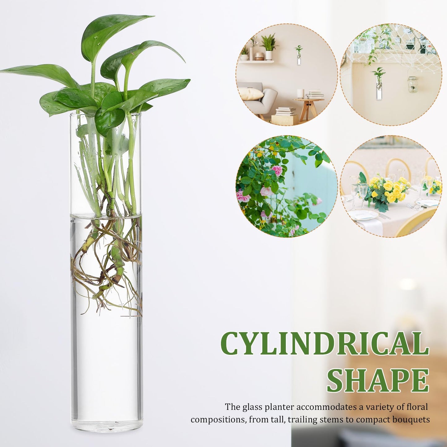 ARTSEWPLY Wall Mounted Glass Tube Vases for Plants Propagation, Large Cylinder Hanging Terrariums, Water Plants Holder for Indoor Home Décor, 2pcs