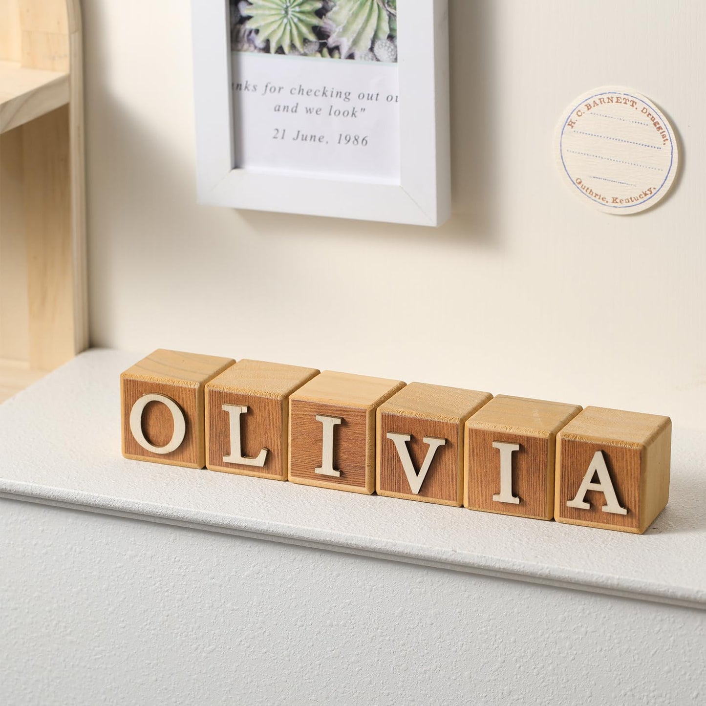 Kigley 8 Pcs Custom Wooden Name Sign 8 Letter Blocks and 78 Wooden Letter Name Wooden Cubes Wooden Blocks for Montessori Shower Name Alphabet Wood Signs(Wood)