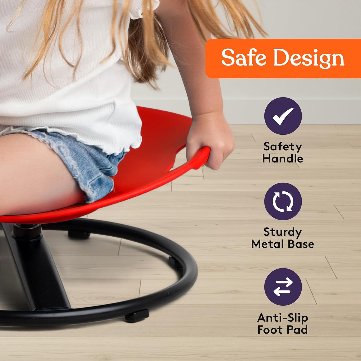 Special Supplies Smile Spinning Chair for Kids- Versatile Kids Sit and Spin Sensory Chair for Training Body Coordination for Playroom, Bedroom, or Nursery (Red)