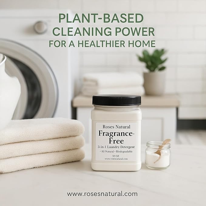 Fragrance Free 3-in-1 Laundry Powder Detergent – Plant-Based, Hypoallergenic, No Added Fragrance or Dyes, Safe for Sensitive Skin, Biodegradable & HE Machine Safe, 32 oz