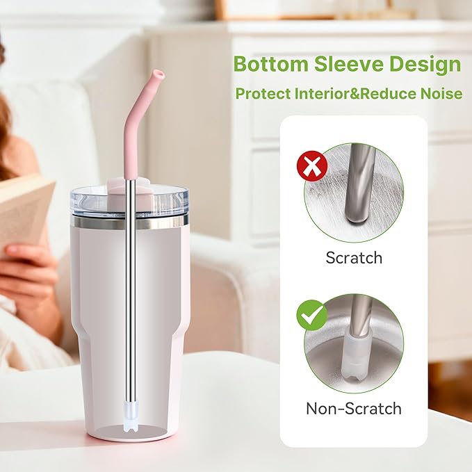 Metal Straws With Silicone Tip For Stanley Adventure Quencher H2.0 Tumbler 14 oz 20 oz, Short Straw Replacement Stainless Seel Straws Reusable For STANLEY Cups 14oz,20 oz, Dishwasher Safe(Apple Green)