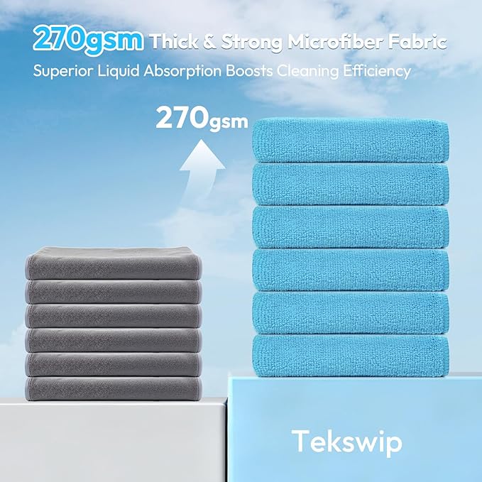 Microfiber Cleaning Cloths 12x12IN 12Pack Colour Lint Free Kitchen Cloths - Extra Thick, Streak-Free, Lint-Free, Fast Absorbent - Reusable Multi-Purpose Housekeeping Rags for Cars, Dishes, Floors