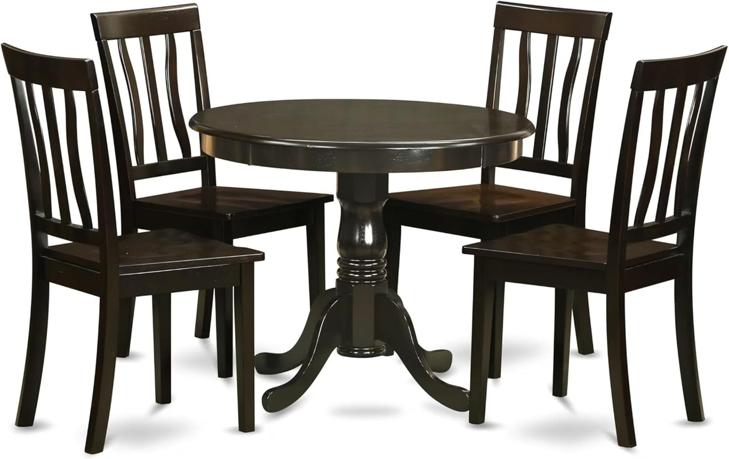 East West Furniture ANTI5-CAP-W 5 Piece Dinette Set for 4 Includes a Round Kitchen Table with Pedestal and 4 Dining Chairs, 36x36 Inch, Cappuccino