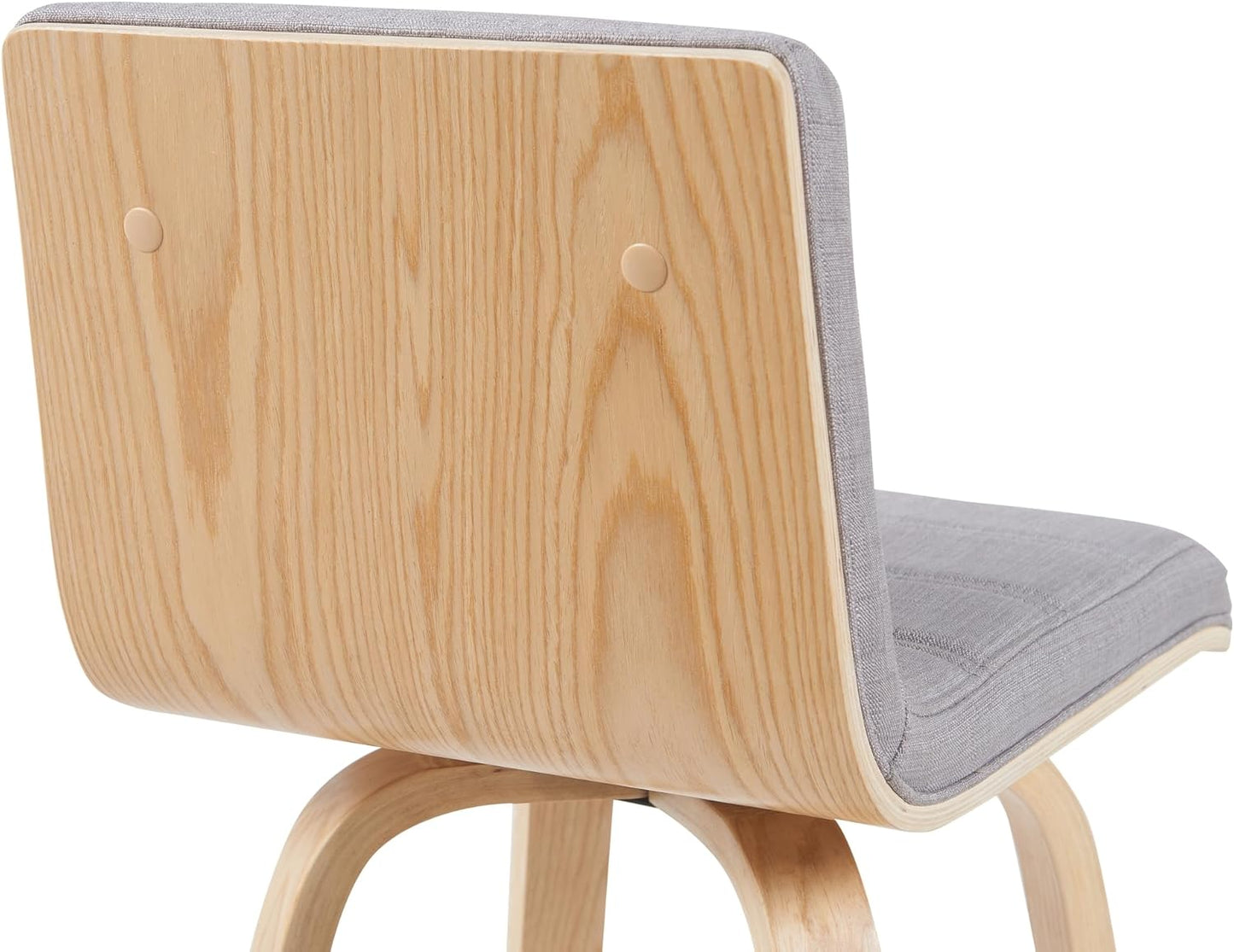 Vienna Modern Swivel Bar Height Stool with Grey Upholstered Seat and Patterned Oak Wood Frame Set of 2