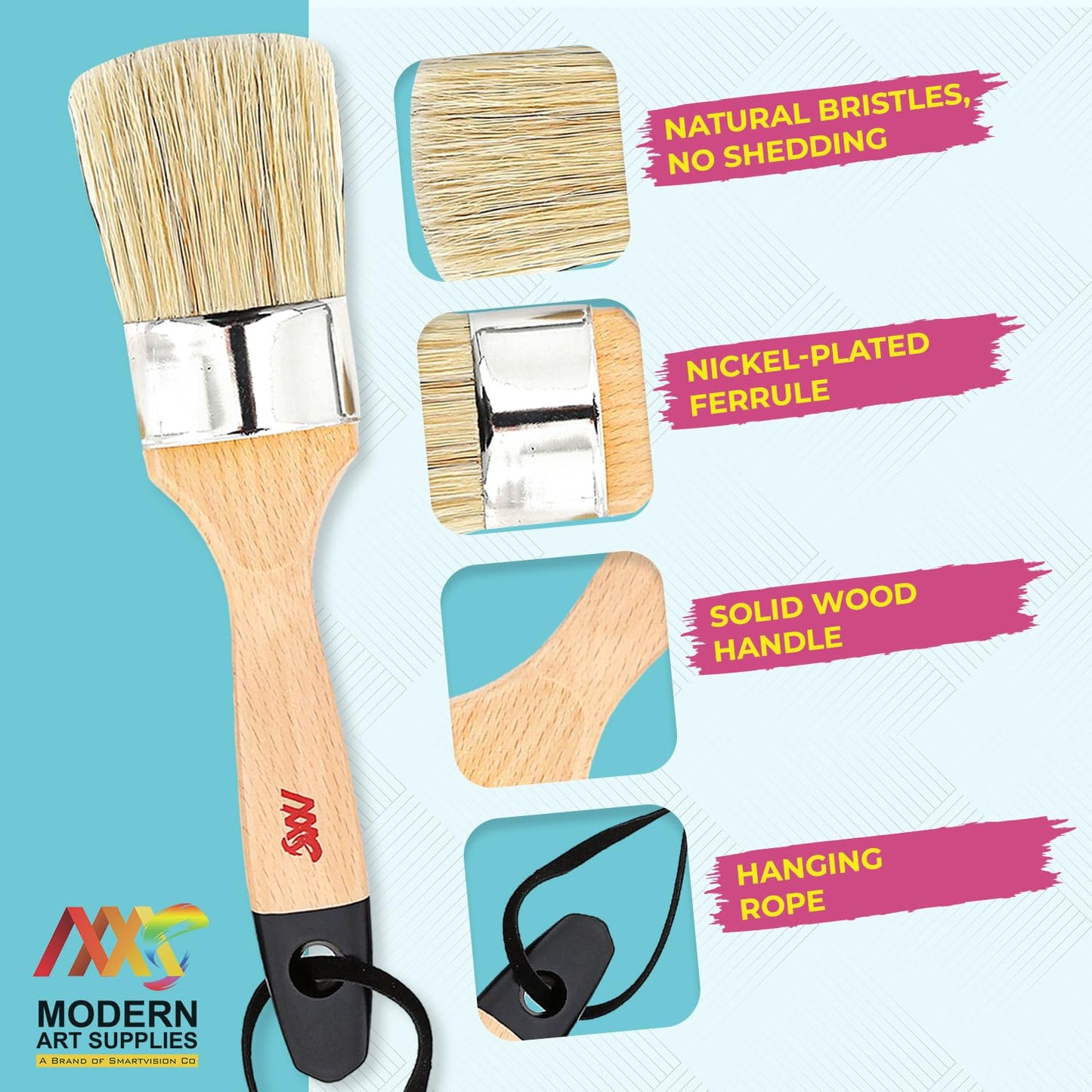 Chalk Paint Brushes for Furniture 5-Piece Set, Natural Bristle Round & Oval - 3 Small & 2 Large Wax Brushes (1-2.5"), for Painting, Stenciling, Waxing, Works with All Chalk Paints, Annie Sloan & Waxes