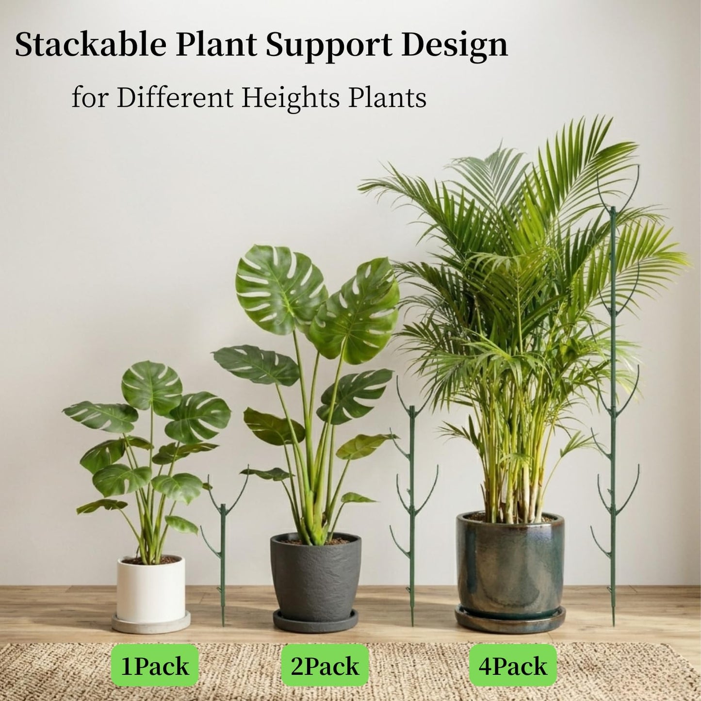 10Pack Stackable Plant Support, 2 in 1 Monstable Plant Stakes & Tomato Cage Kits for Indoor Outdoor Climibing Plants, Durable Alternative to Moss Pole Sticks Trellis for Houseplants Potted