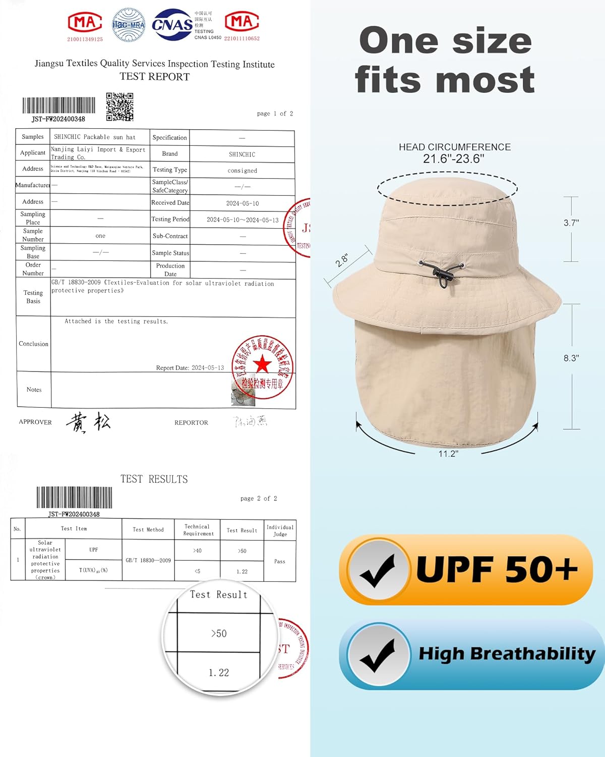 Water-Resistant Sun UPF 50+ Bucket Hat Protection Packable Brimmed Boonie for Women Men Summer Lightweight Hiking Outdoor Cap