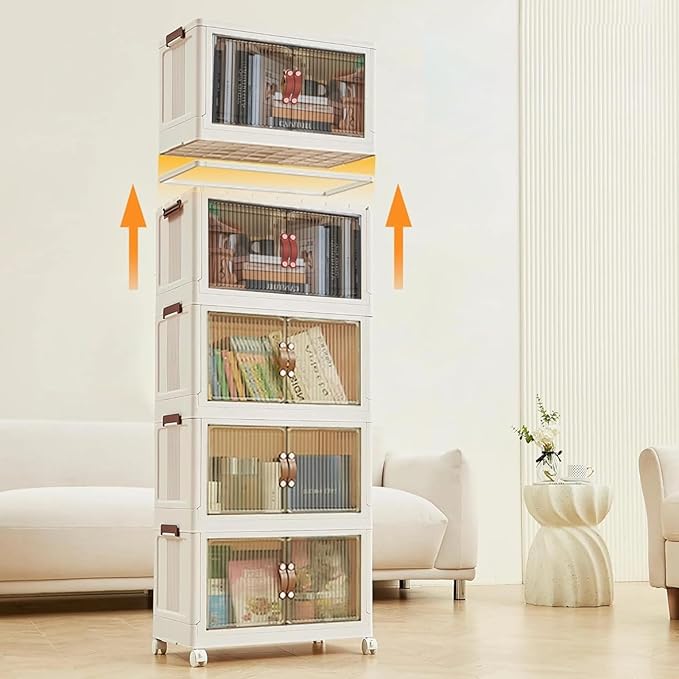 Large Storage Bins with Lids, 4-Tier Storage Bins with Wheels, Clear Plastic Stackable Organizer Boxes, 250 QT Capacity, Save Space, White (4 Tier, 23.6″)