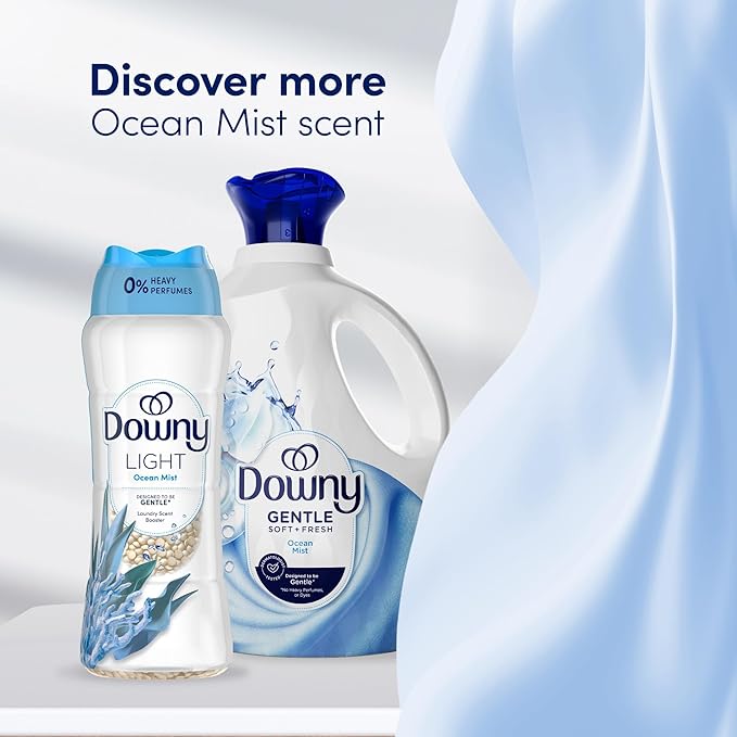 Downy Light Laundry Scent Booster Beads, Ocean Mist Scent, 24 OZ, In-wash fabric beads designed to be gentle with a light boost of scent, No Heavy Perfumes (Pack of 2)
