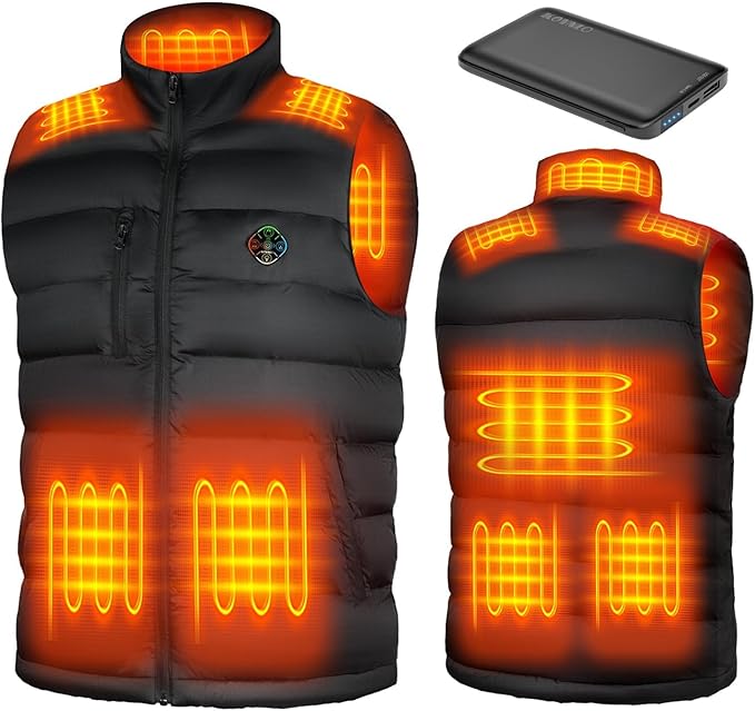 KOVNLO Heated Vest for Men With Battery Pack Included, Smart Controller with Lights-out Design, Electric Heated Jackets
